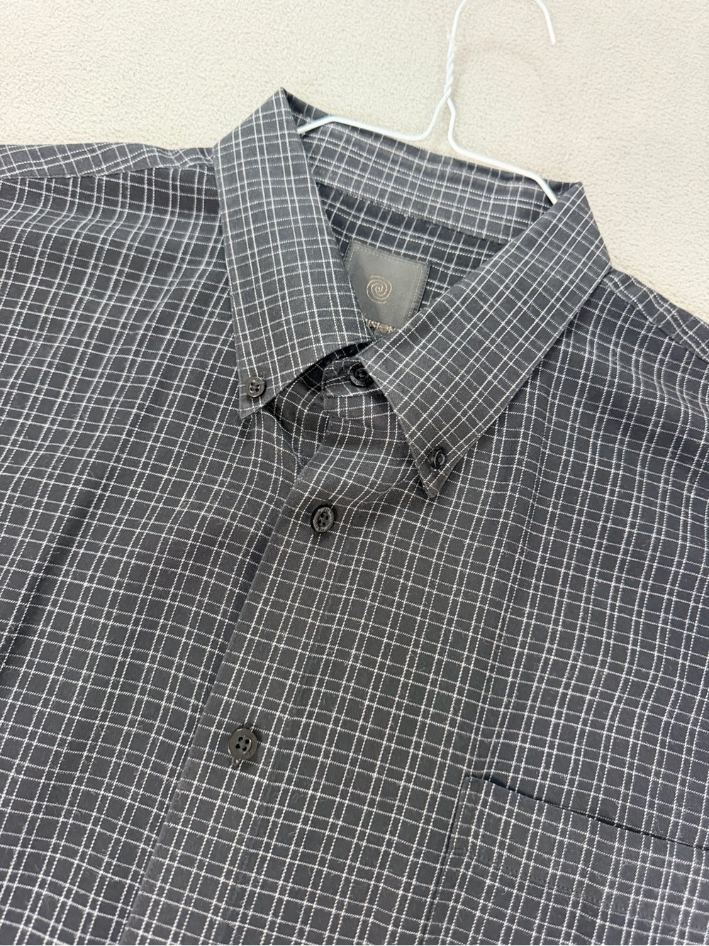 F/X Fusion Men's Black & Gray Windowpane Button-Down Shirt - Classic Fit- XXL